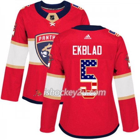 Dame NHL Florida Panthers Trøje Aaron Ekblad 5 Adidas 2017-2018 Rød USA Flag Fashion Authentic